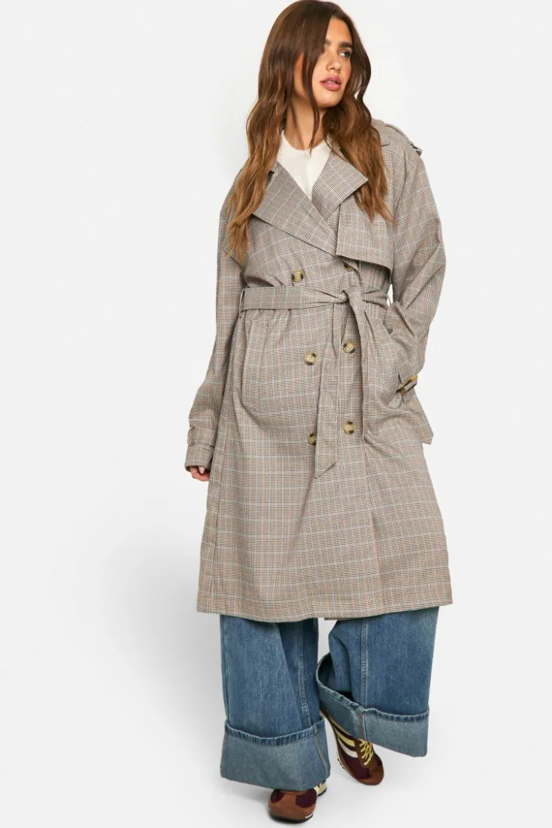 Best Sale boohoo Check Trench Coat brown