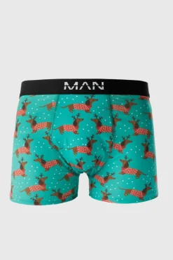 Hot boohooMAN Christmas Dachshund Print Boxers blue