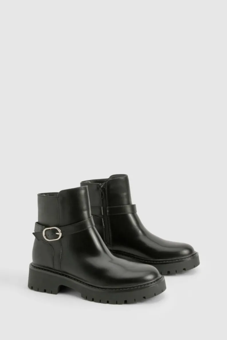 Outlet boohoo Chunky Buckle Detail Chelsea Boots black