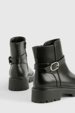 Outlet boohoo Chunky Buckle Detail Chelsea Boots black