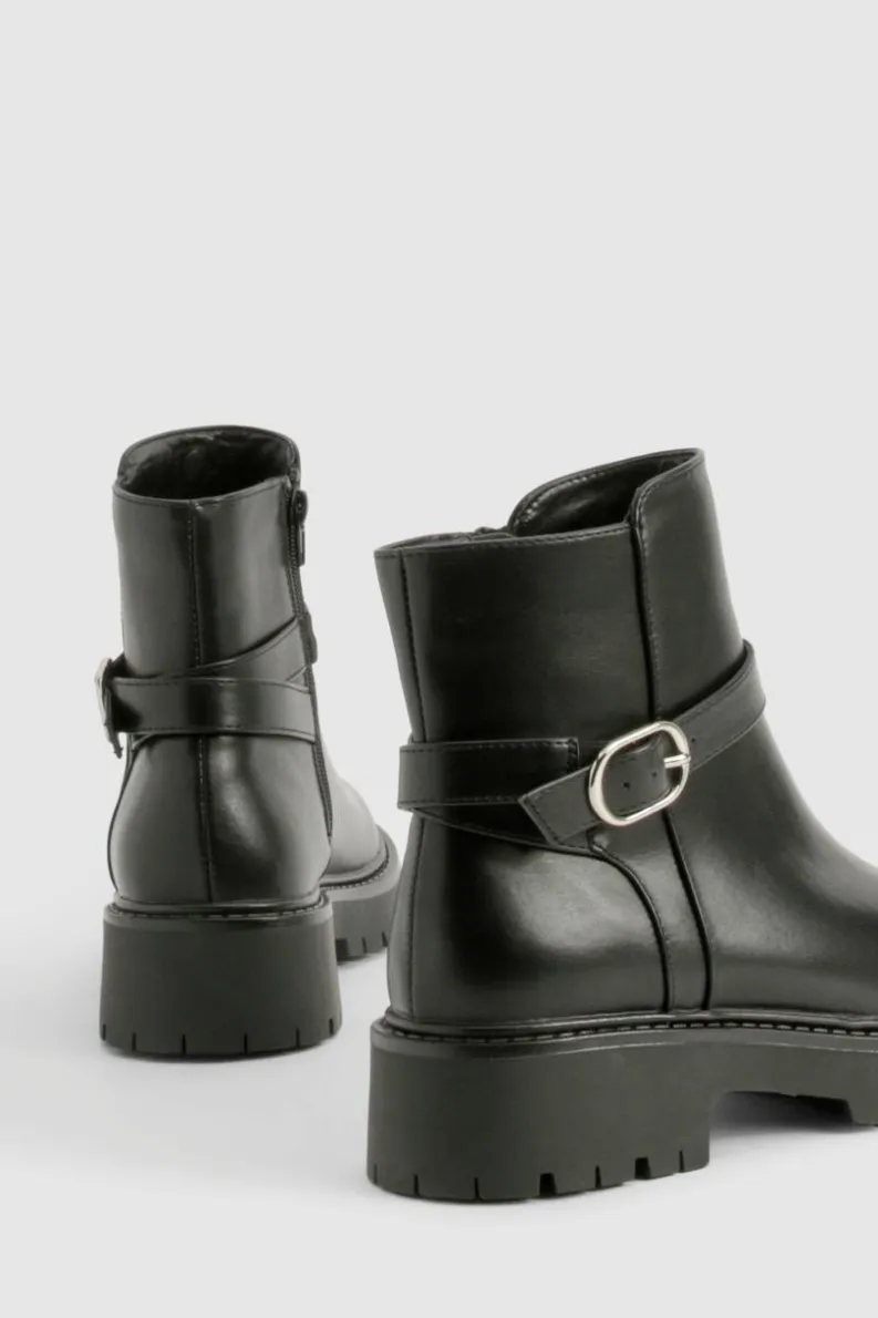 Outlet boohoo Chunky Buckle Detail Chelsea Boots black