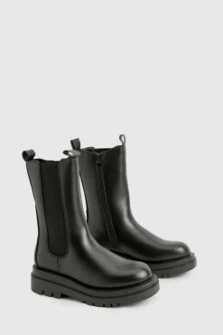 Best Sale boohoo Chunky Cleated Calf High Chelsea Boots black