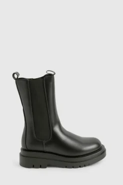 Best Sale boohoo Chunky Cleated Calf High Chelsea Boots black