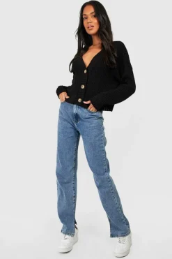 Online boohoo Chunky Knit Cropped Cardigan black