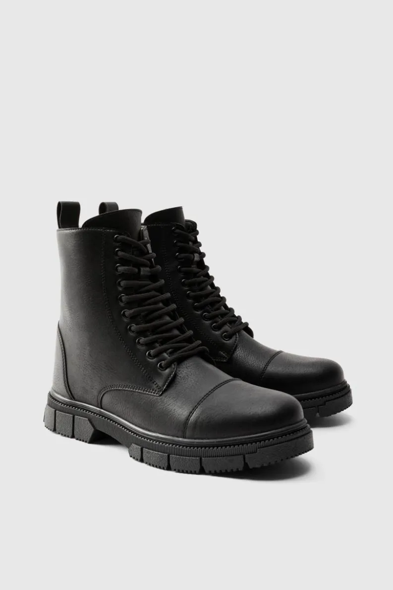 Flash Sale boohooMAN Chunky Lace Up Worker Boot black