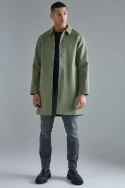 Sale boohooMAN Classic Contrast Panel Trench Coat khaki
