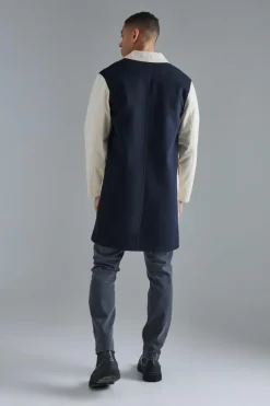 New boohooMAN Classic Contrast Panel Trench Coat sand