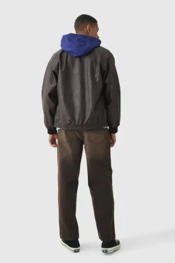 Cheap boohooMAN Collared Pu Bomber Jacket With Detachable Hood In brown