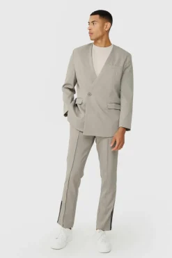 Outlet boohoo Collarless Suit Set in grey