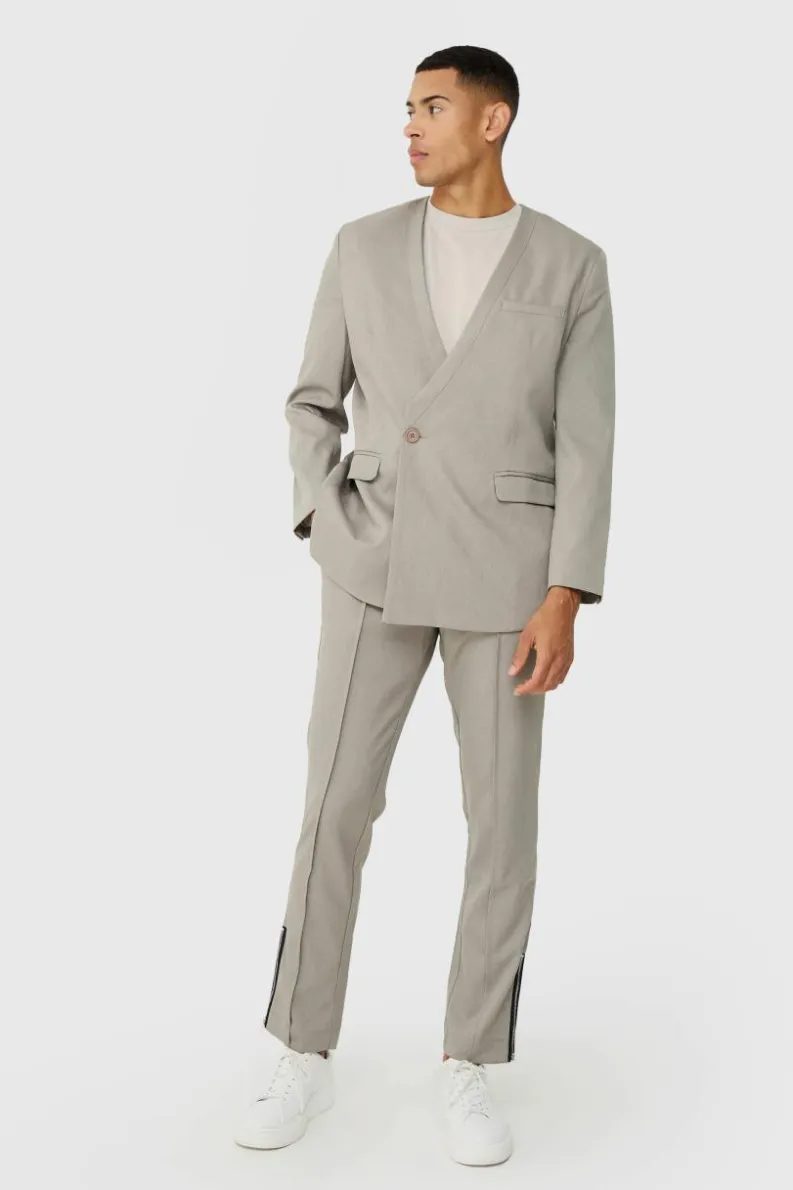 Outlet boohoo Collarless Suit Set in grey