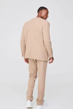 New boohoo Collarless Suit Set in taupe