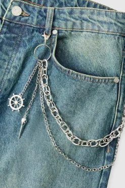 Online boohooMAN Compass Layered Jean Chain In silver