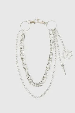 Online boohooMAN Compass Layered Jean Chain In silver