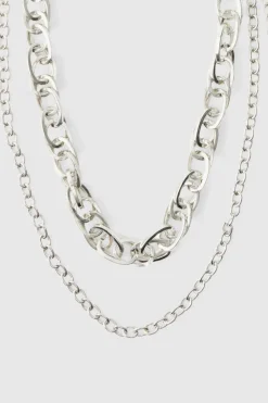 Online boohooMAN Compass Layered Jean Chain In silver