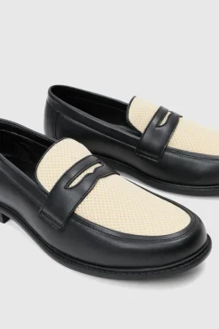 Hot boohooMAN Contrast Panel Mesh Loafer In black