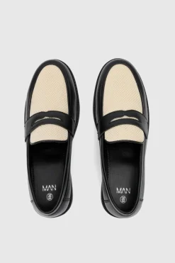 Hot boohooMAN Contrast Panel Mesh Loafer In black