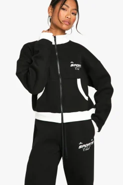 Online boohoo CONTRAST ZIP THROUGH SWEATSHIRT STRAIGHT LEG JOGGER TRACKSUIT black