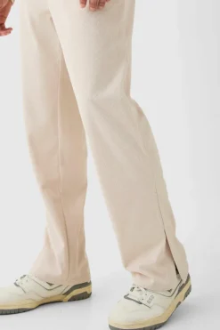 Hot boohooMAN Corduroy Elasticated Waist Split Hem Trousers sand