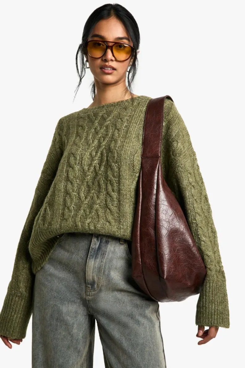 Best Sale boohoo Cosy Cable Knit Jumper olive