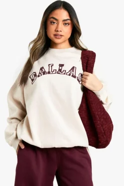 Outlet boohoo Cow Print Dallas Applique Sweatshirt stone