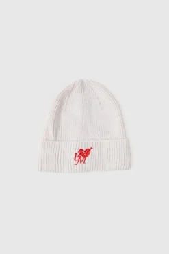 Online boohooMAN Heart Graphic Ribbed Beanie cream