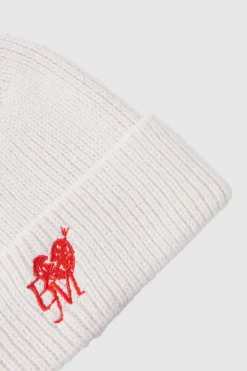 Online boohooMAN Heart Graphic Ribbed Beanie cream