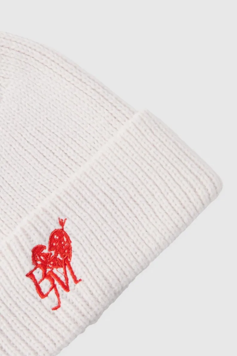 Online boohooMAN Heart Graphic Ribbed Beanie cream