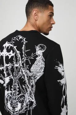 Store boohooMAN Crew Neck Large Scale Gothic Sweatshirt black