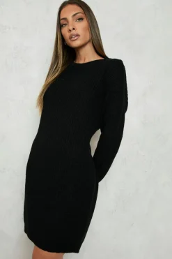 Shop boohoo Crew Neck Mini Jumper Dress black