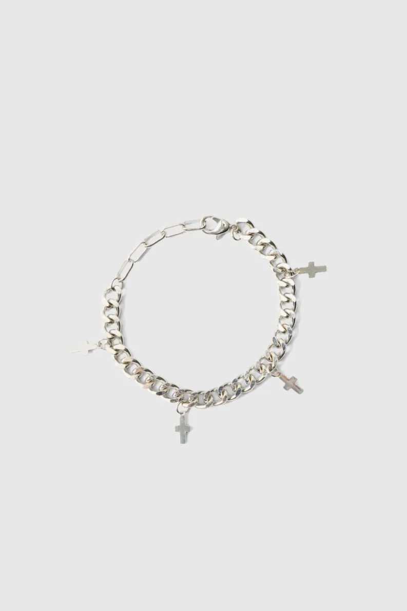 New boohooMAN Cross Charm Bracelet in silver