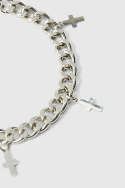 New boohooMAN Cross Charm Bracelet in silver