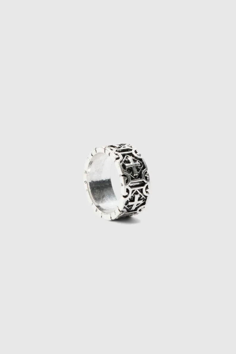 Best Sale boohooMAN Cross Embossed Ring In silver