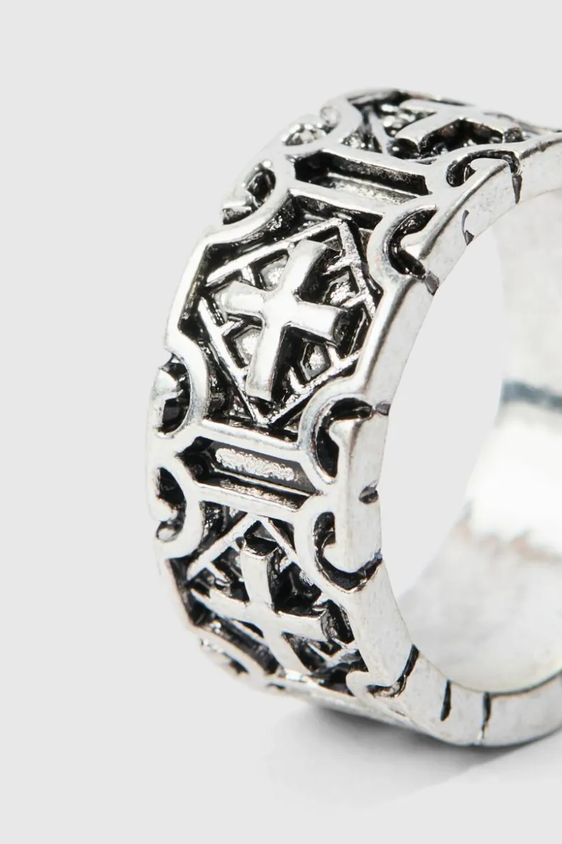 Best Sale boohooMAN Cross Embossed Ring In silver