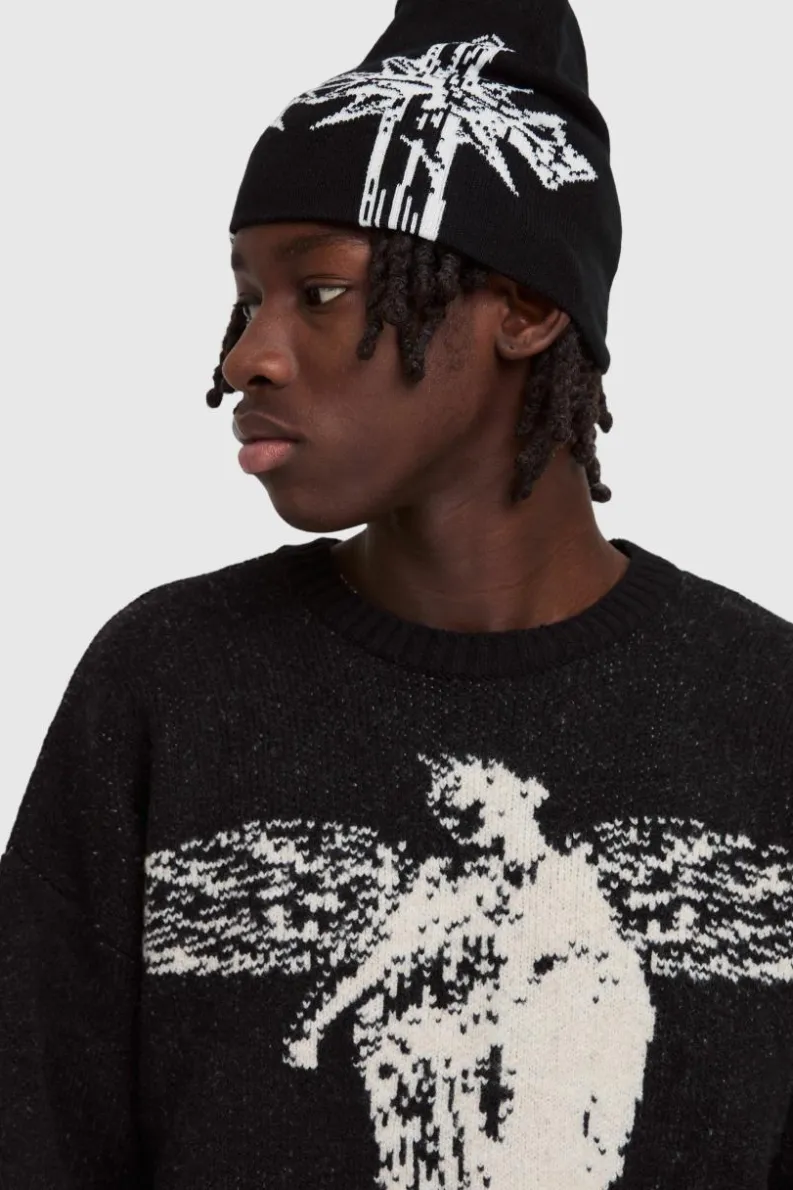 Hot boohooMAN Cross Graphic Beanie black