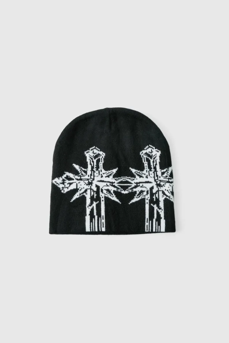 Hot boohooMAN Cross Graphic Beanie black