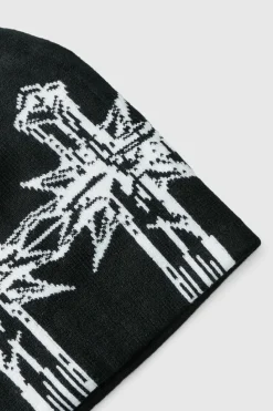 Hot boohooMAN Cross Graphic Beanie black