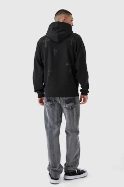 Online boohooMAN Cross Graphic Hoodie black
