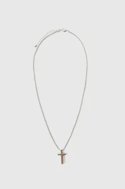 New boohooMAN Cross Necklace, Ring And Bracelet Set In silver