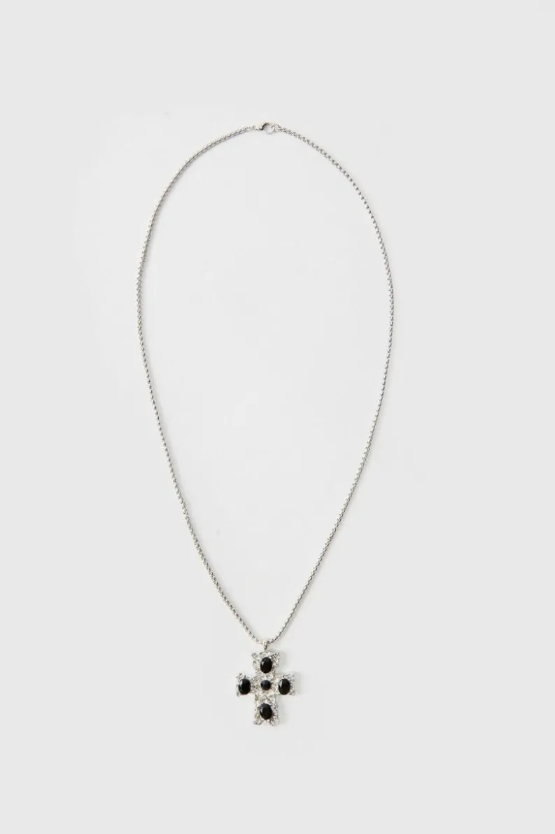 Shop boohooMAN Cross Pendant Necklace In black