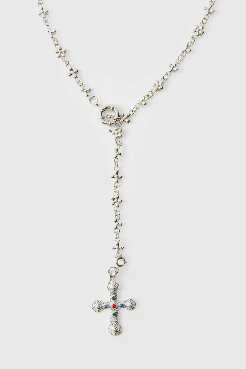 Shop boohooMAN Cross Pendant Necklace In silver