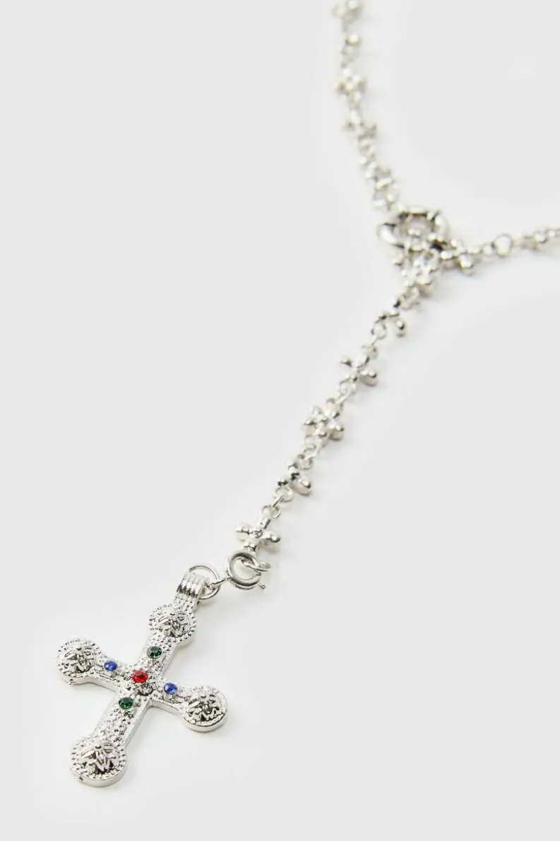 Shop boohooMAN Cross Pendant Necklace In silver