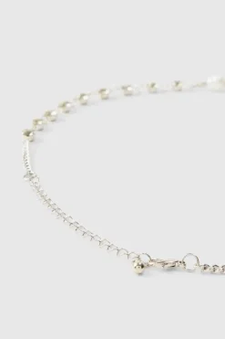 Cheap boohooMAN Cross Pendant Pearl And Metal Bead Necklace silver