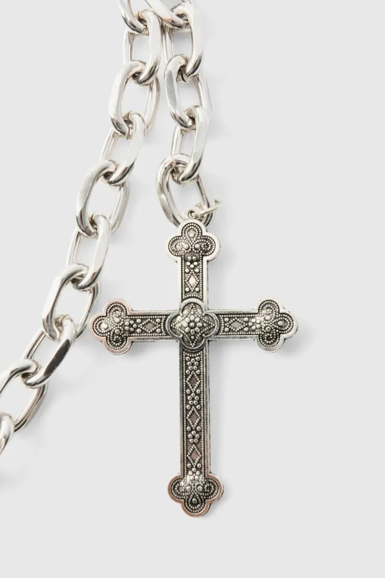 Hot boohooMAN Cross Skull Jean Chain In silver