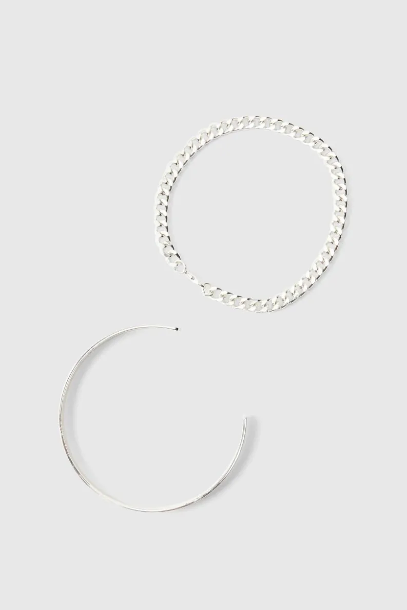 Shop boohooMAN Cuff And Chain Bracelet silver