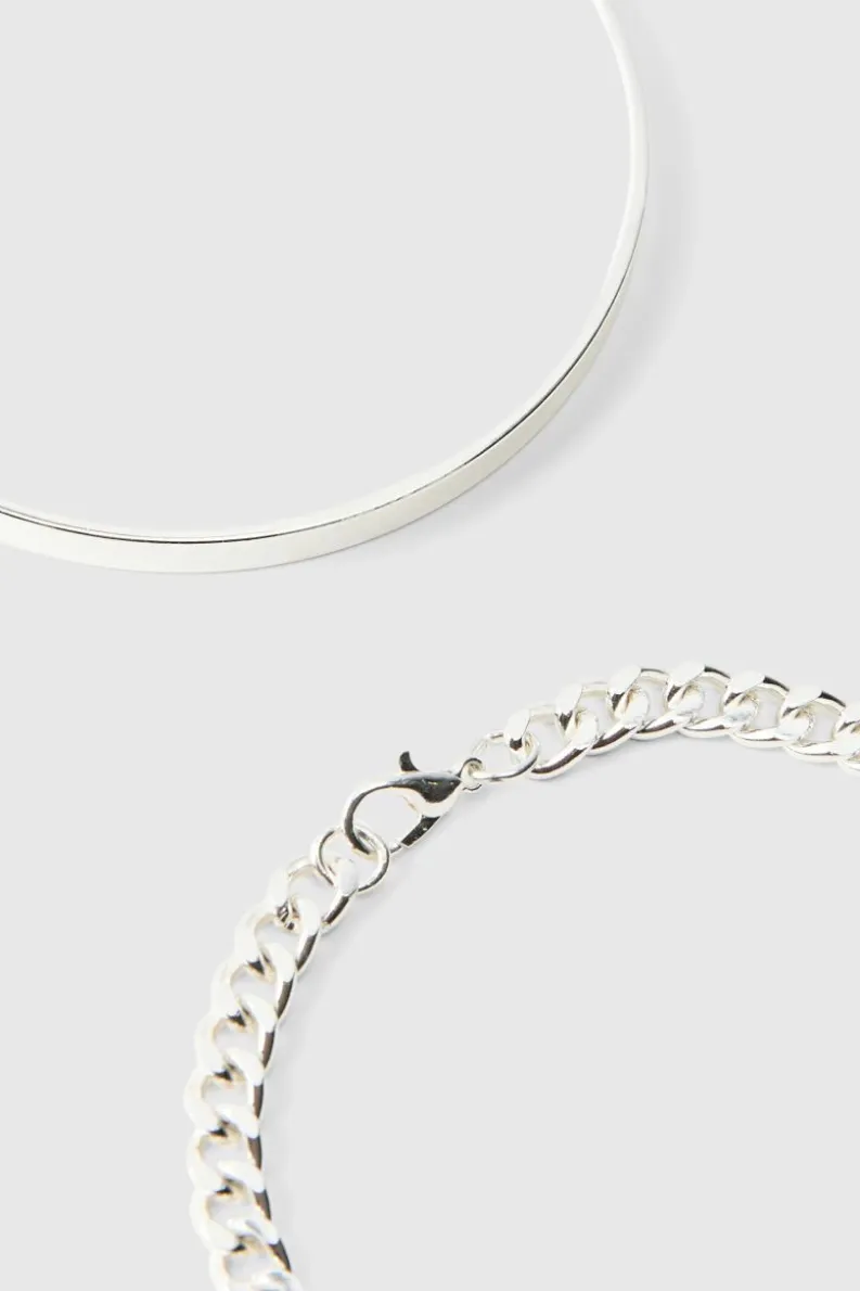 Shop boohooMAN Cuff And Chain Bracelet silver