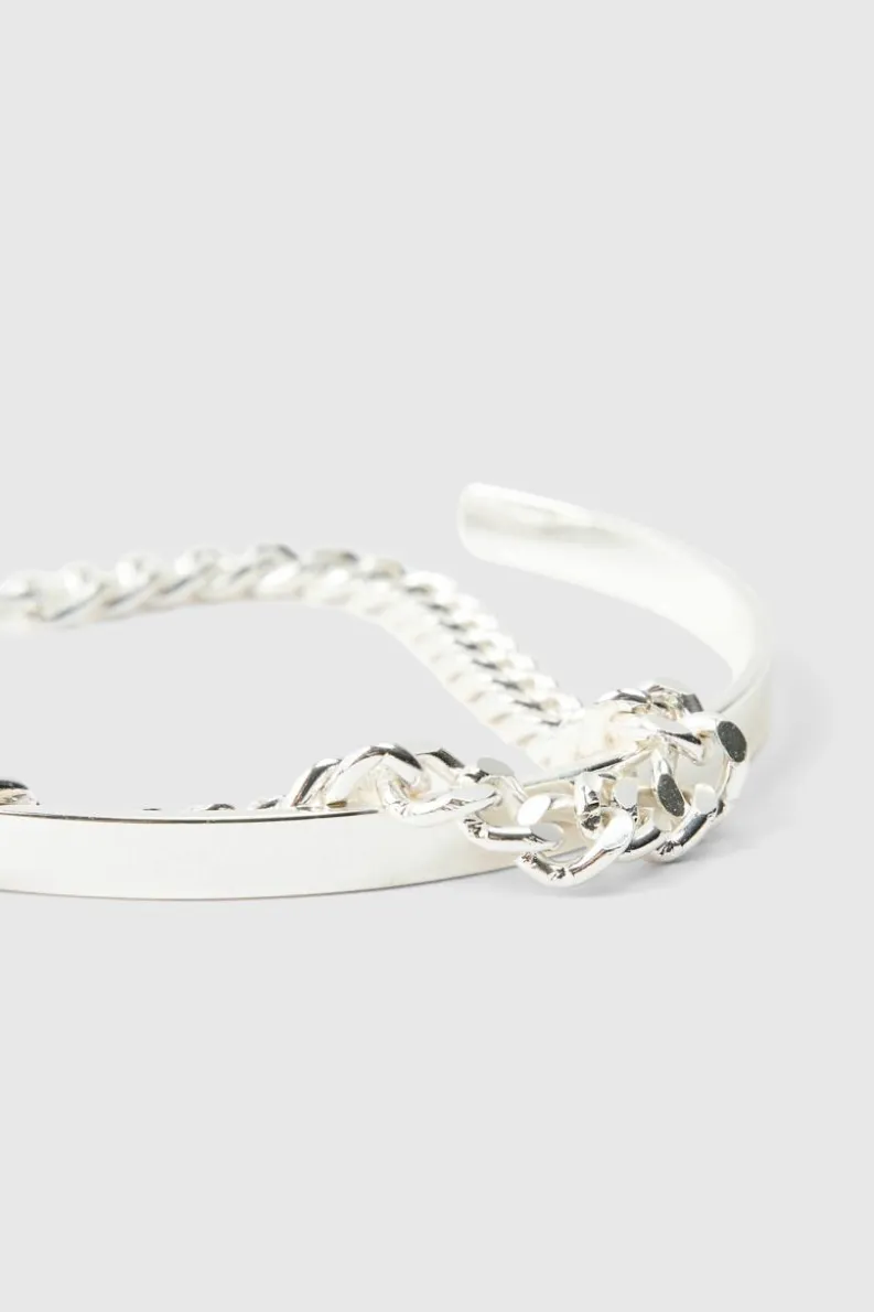 Shop boohooMAN Cuff And Chain Bracelet silver
