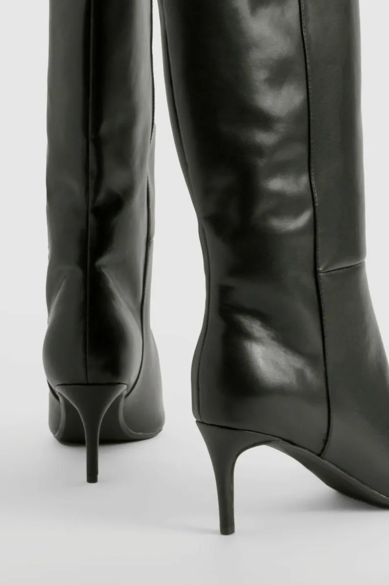 Cheap boohoo Curved Stiletto Knee High Boots black