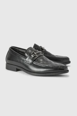 Sale boohooMAN Debossed Snaffle Loafer black