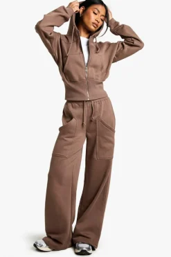 Cheap boohoo Deep Hem Hoodie And Straight Leg Jogger Tracksuit mocha