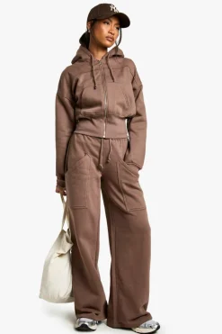 Cheap boohoo Deep Hem Hoodie And Straight Leg Jogger Tracksuit mocha